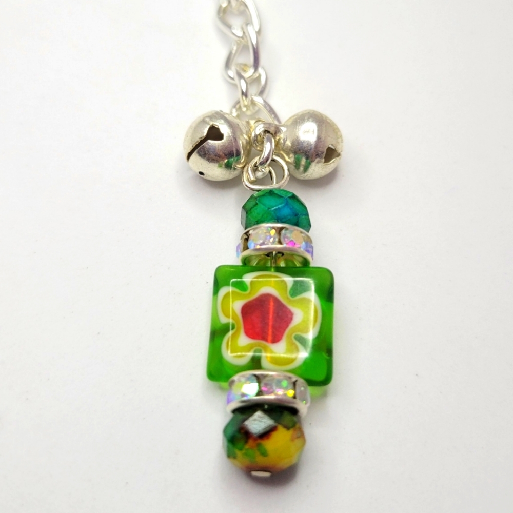 Green glass bead Keychain